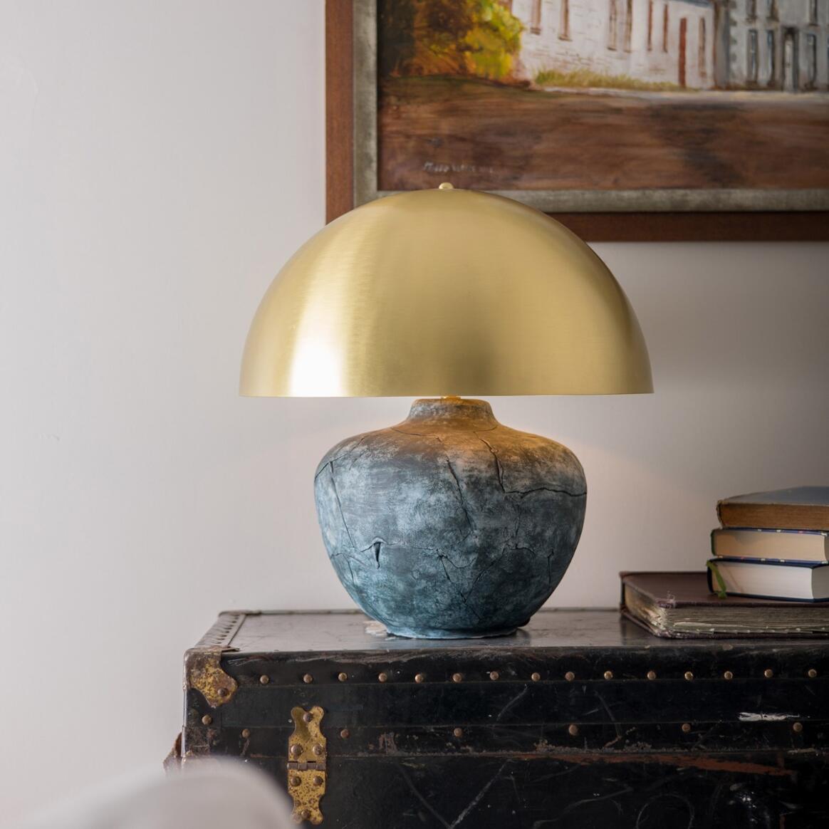 Lawson Ceramic Table Lamp with Brass Dome Shade, Blue Earth main product image