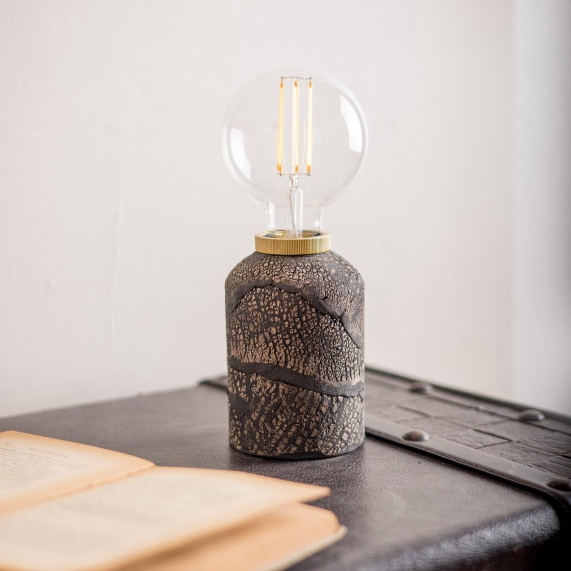 Bixa Small Ceramic Table Lamp, Black Clay main product image