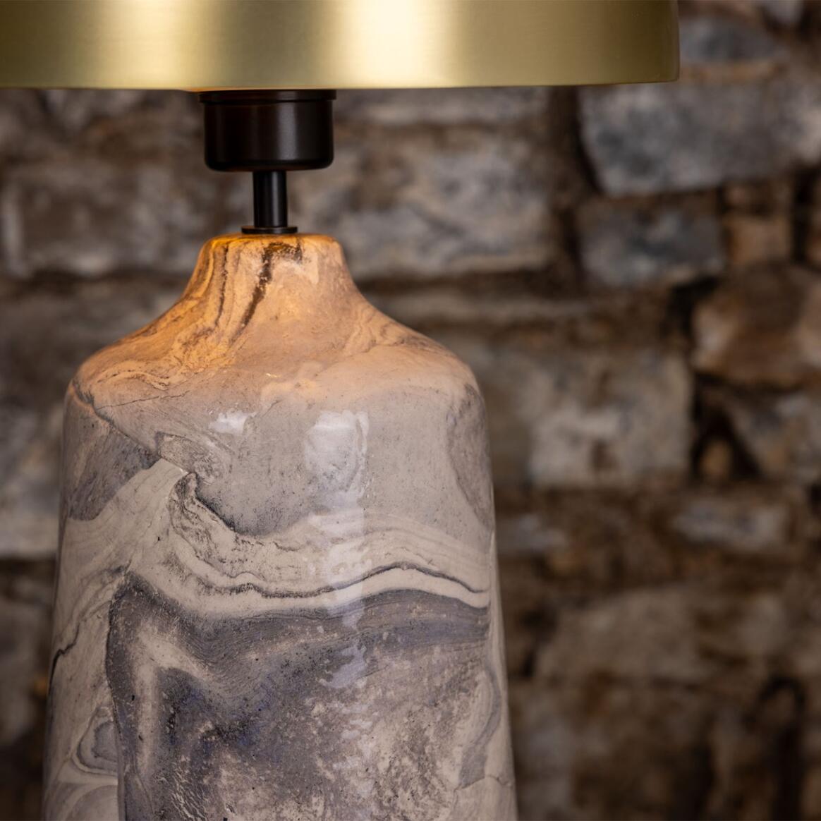 Lampe De Chevet Rétro – Abat-jour Verre, Pied Céramique, Structure Laiton, Blanc