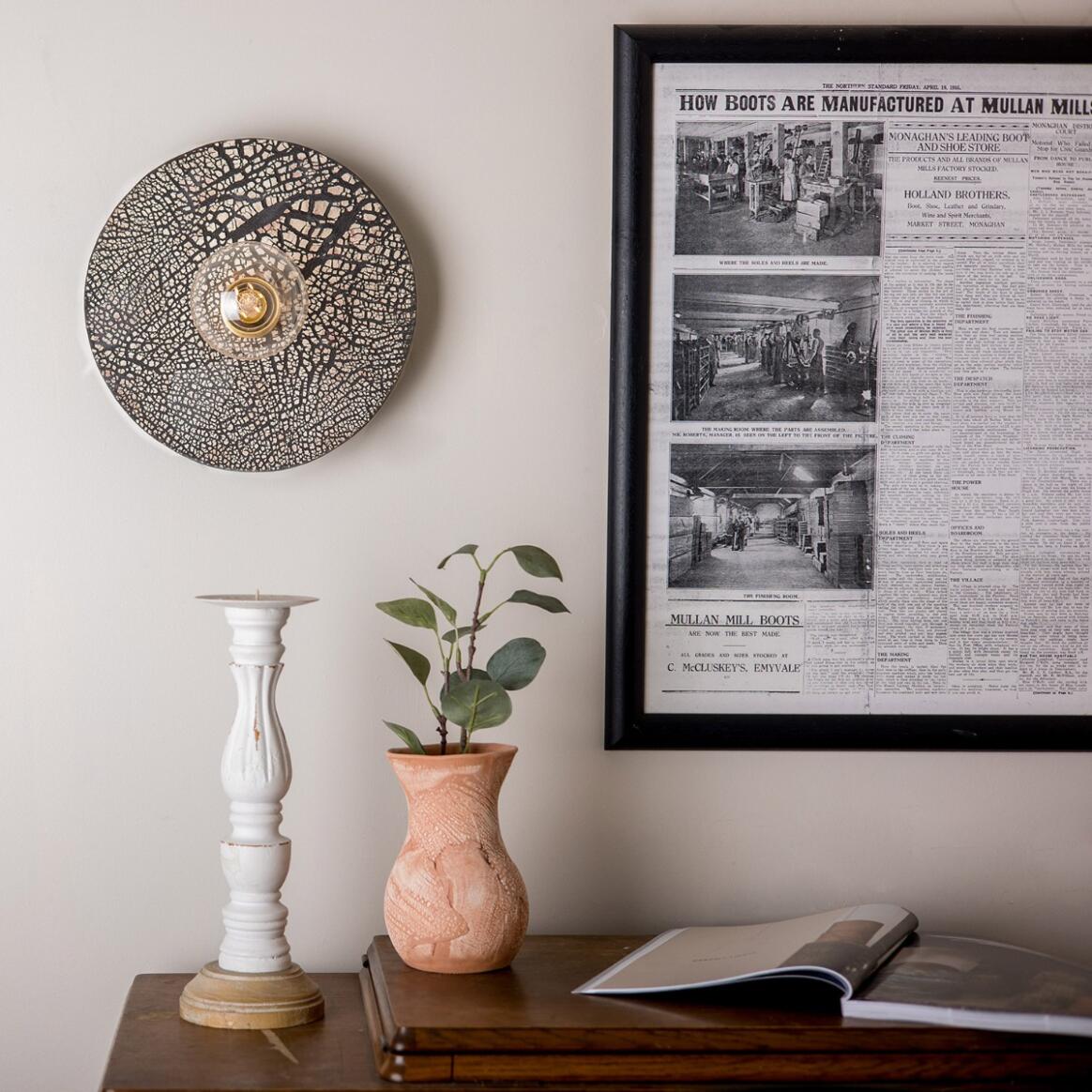 Bog Oak Organic Ceramic Disc Wall Light, Black Clay main product image