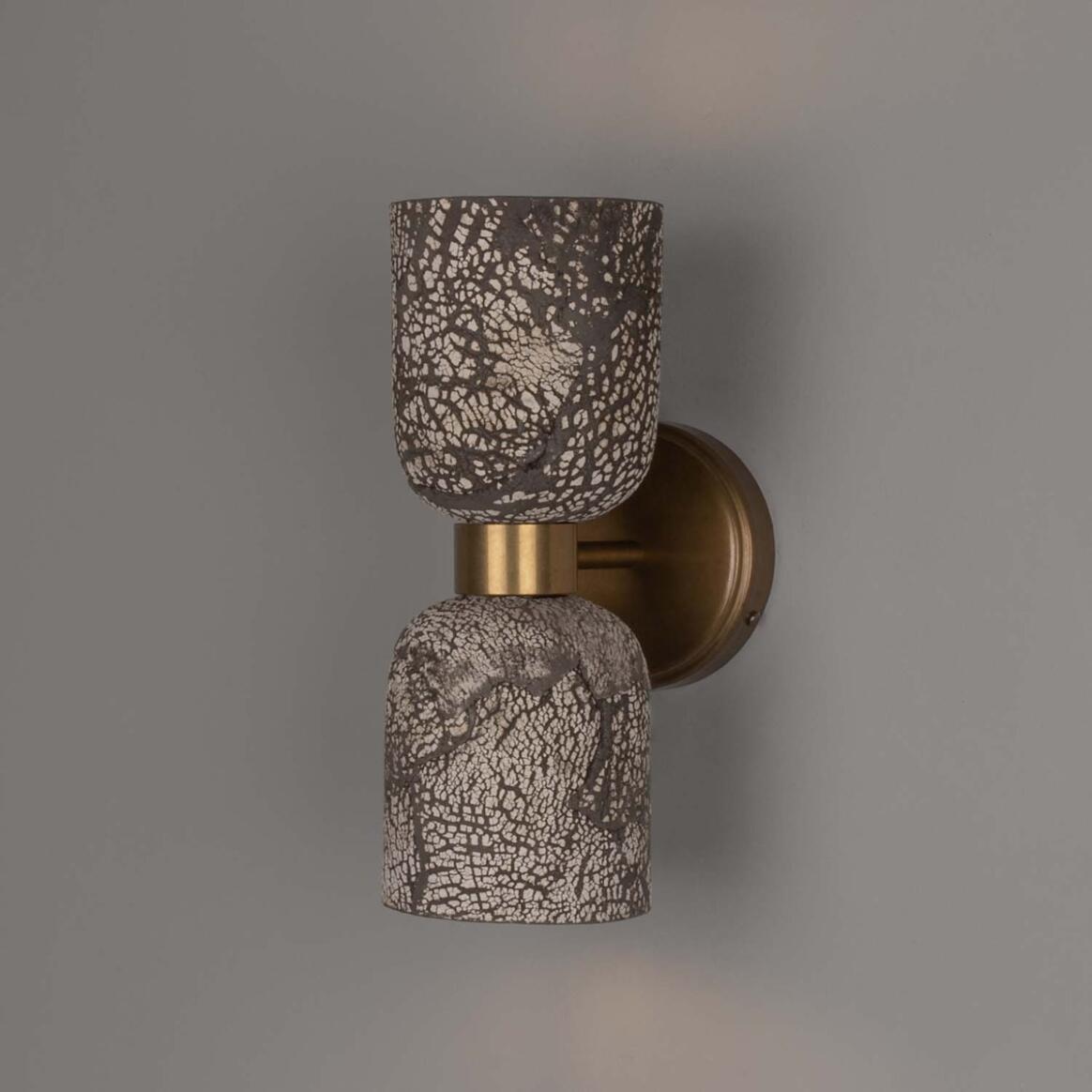 Sakura Double Ceramic and Brass Black Clay Wall Sconce 12.25" IP20 main product image