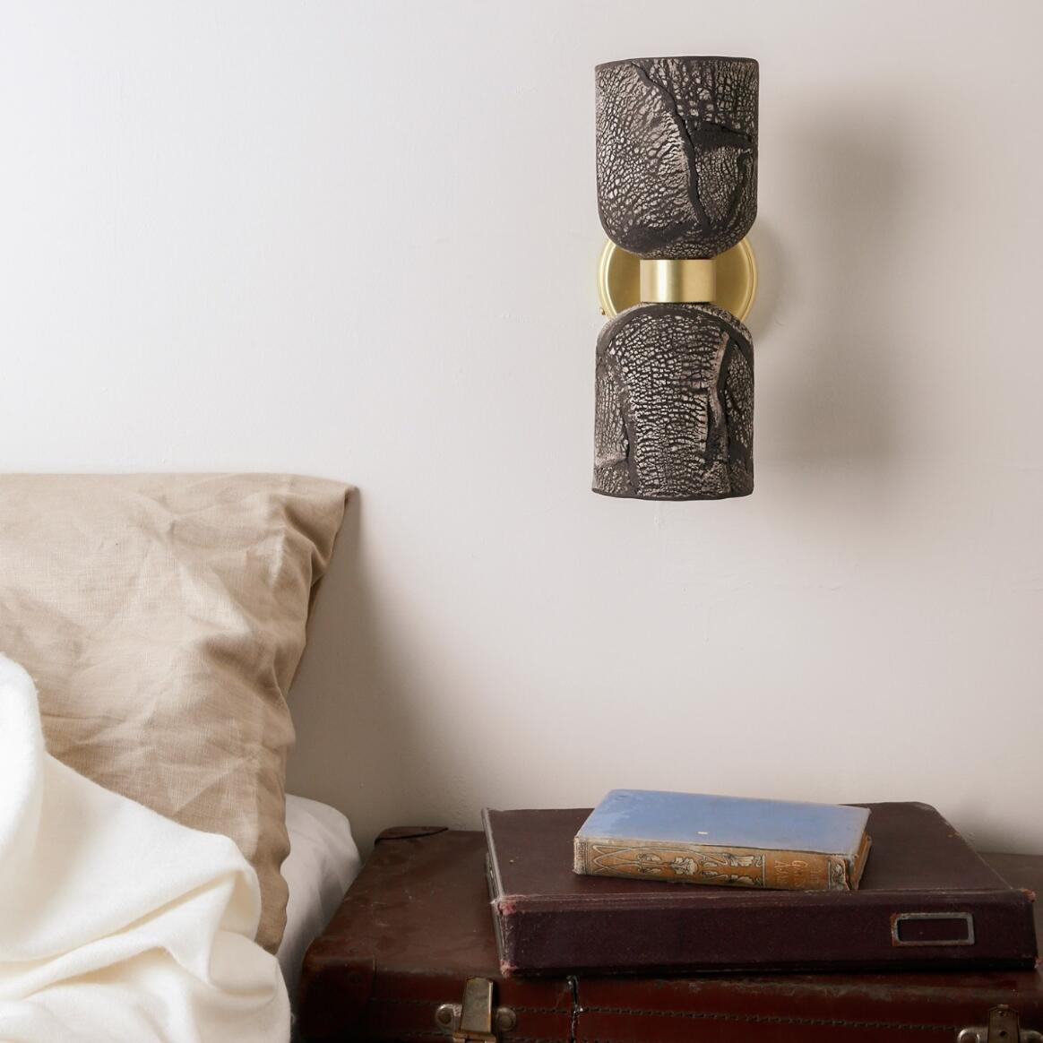 Sakura Double Ceramic and Brass Wall Light, Black Clay main product image