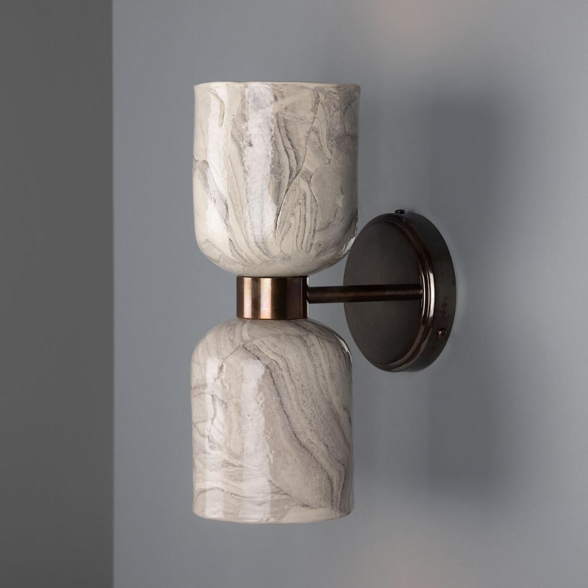Sakura Marbled Ceramic and Brass Double Wall Sconce 12.25" IP20 main product image
