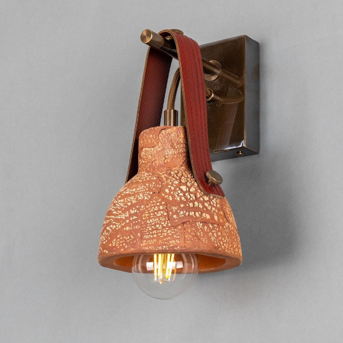 Nagi Organic Ceramic Wall Sconce with Rescued Fire-Hose Strap, Red Iron main product image