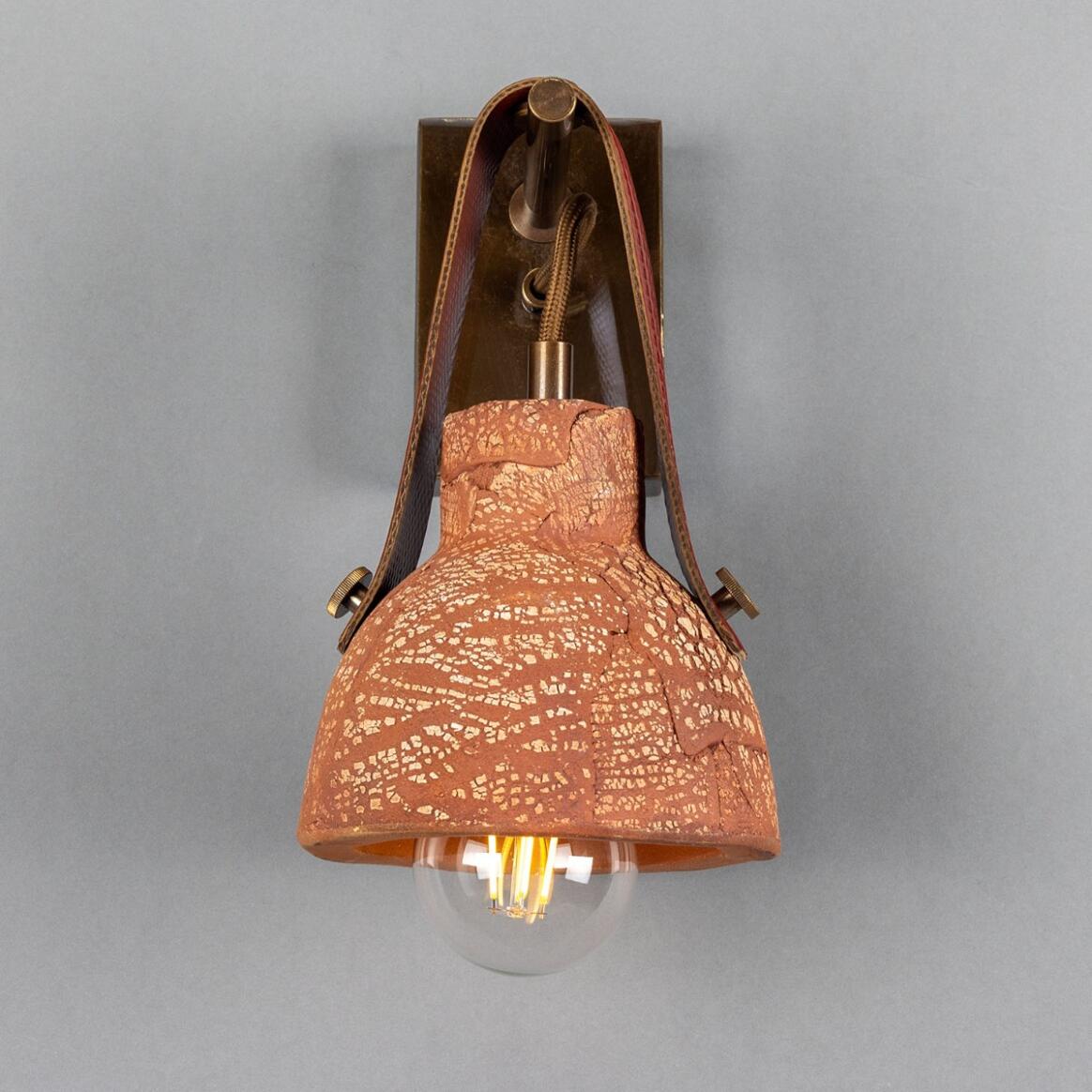 Nagi Organic Ceramic Wall Sconce with Rescued Fire-Hose Strap, Red