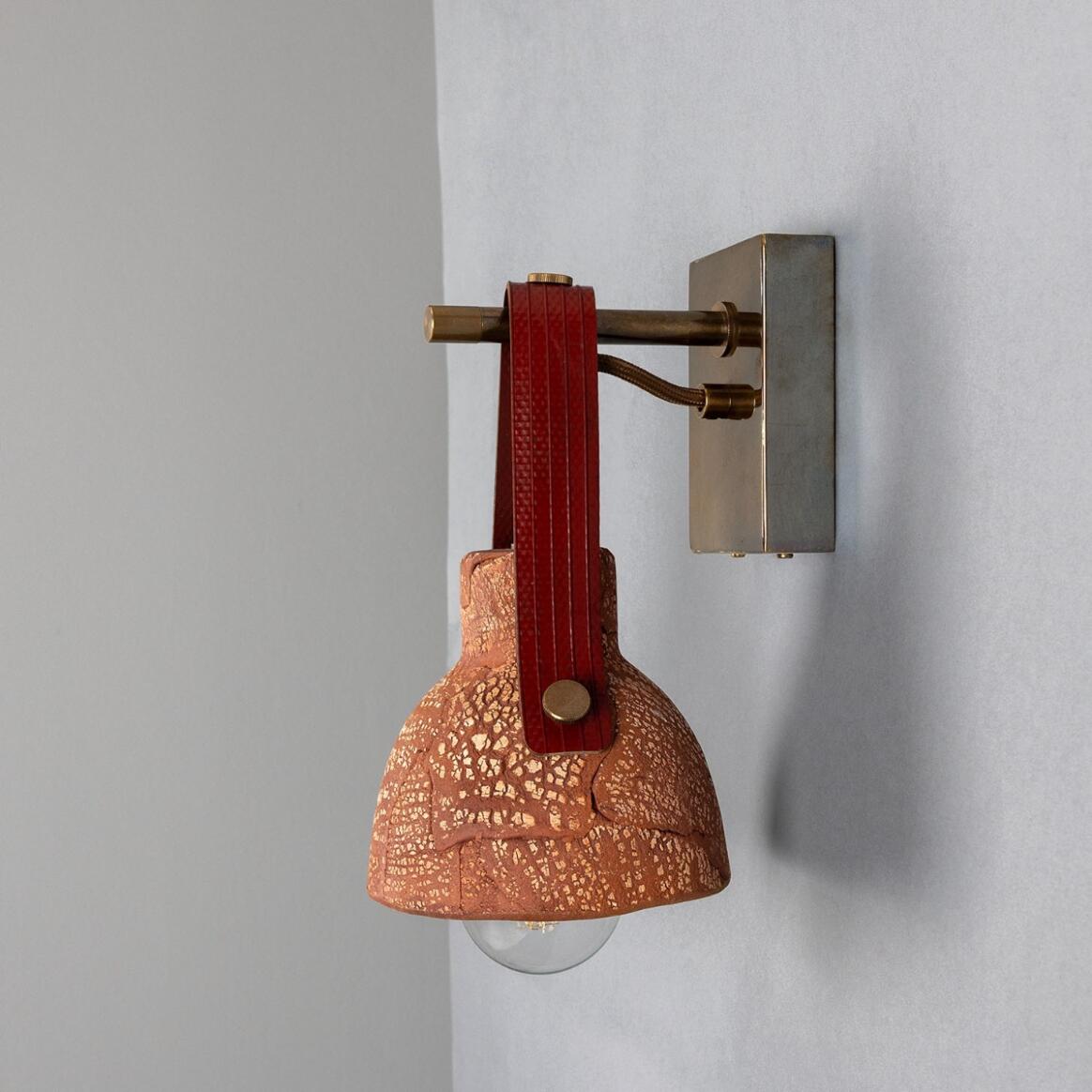 Nagi Organic Ceramic Wall Light with Rescued Fire-Hose Strap, Red 