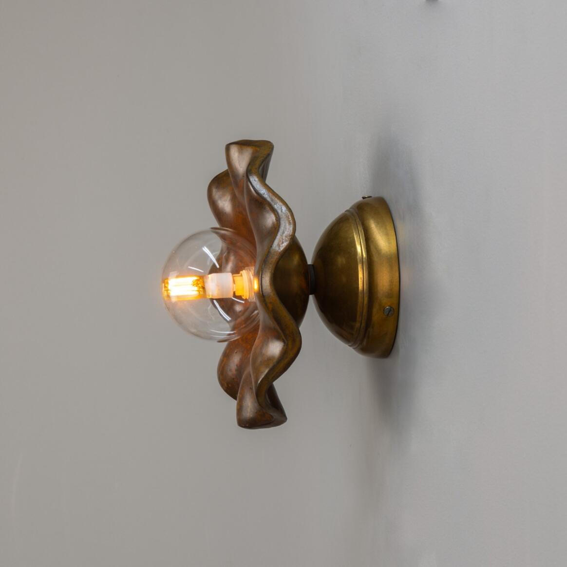 Rivale Wall Sconce with Wavy Ceramic Shade, Rust Iron 8.25