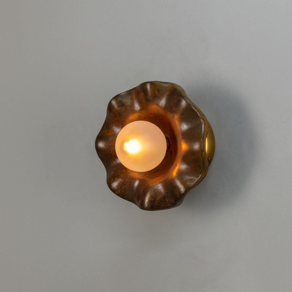 Rivale Wall Sconce with Wavy Ceramic Shade, Rust Iron 8.25