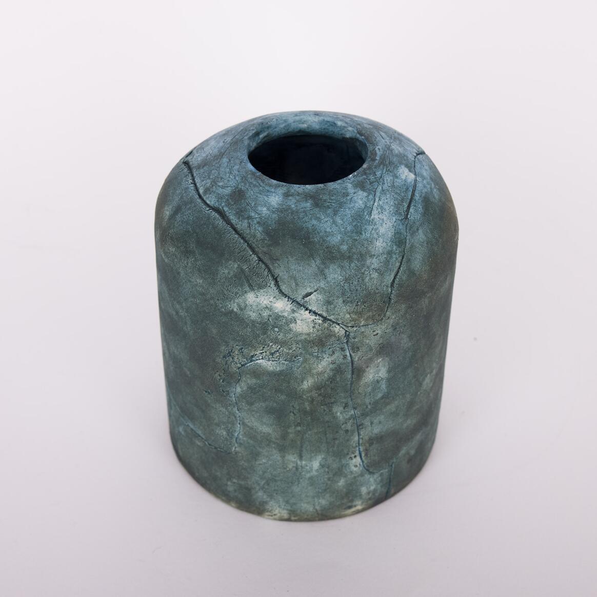 Abat-jour cylindrique Osier en céramique, Bleu Terre 11.5cm main product image