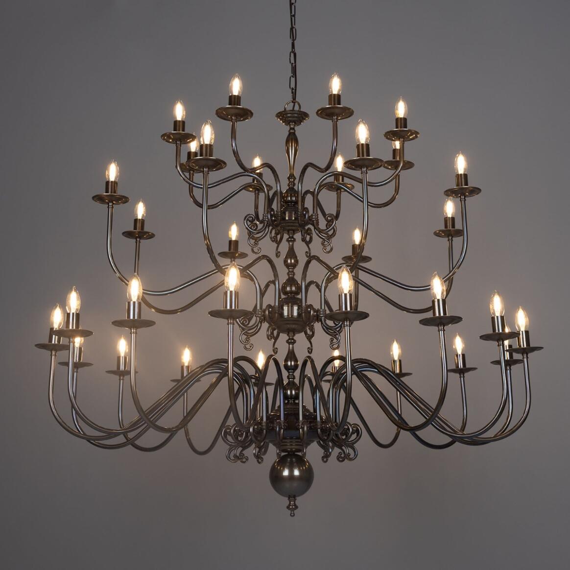 Flemish Candle-Style Brass Three-Tier Chandelier, 32-Light | Mullan Lighting, image size:1164x1164