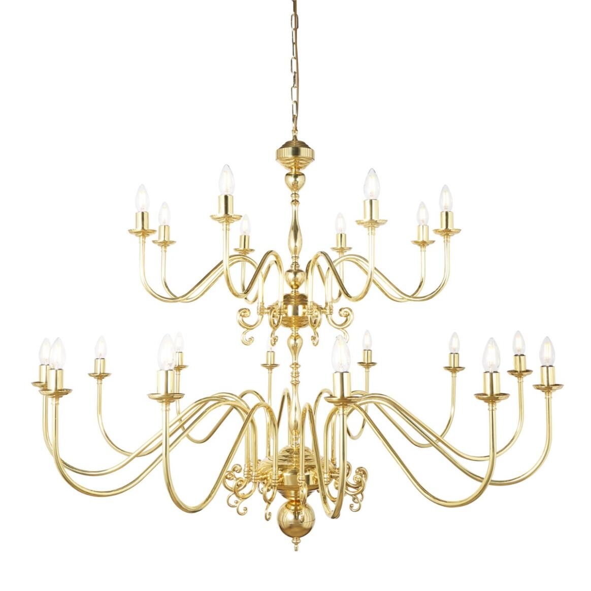Flemish Candle-Style Brass Two-Tier Chandelier, 20-Light main product image