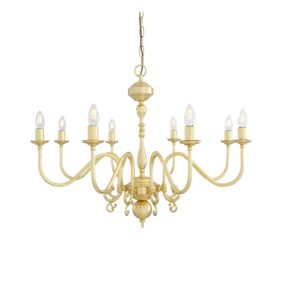 Flemish Candle-Style Brass Single Tier Chandelier, Eight-Light main product image