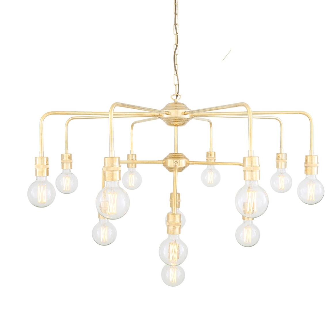 Pisa Three-Tier Bare Bulb Brass Chandelier, 13-Light main product image