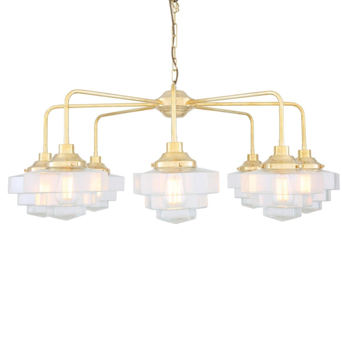 Siena Art Deco Single Tier Brass Chandelier, Eight-Light main product image