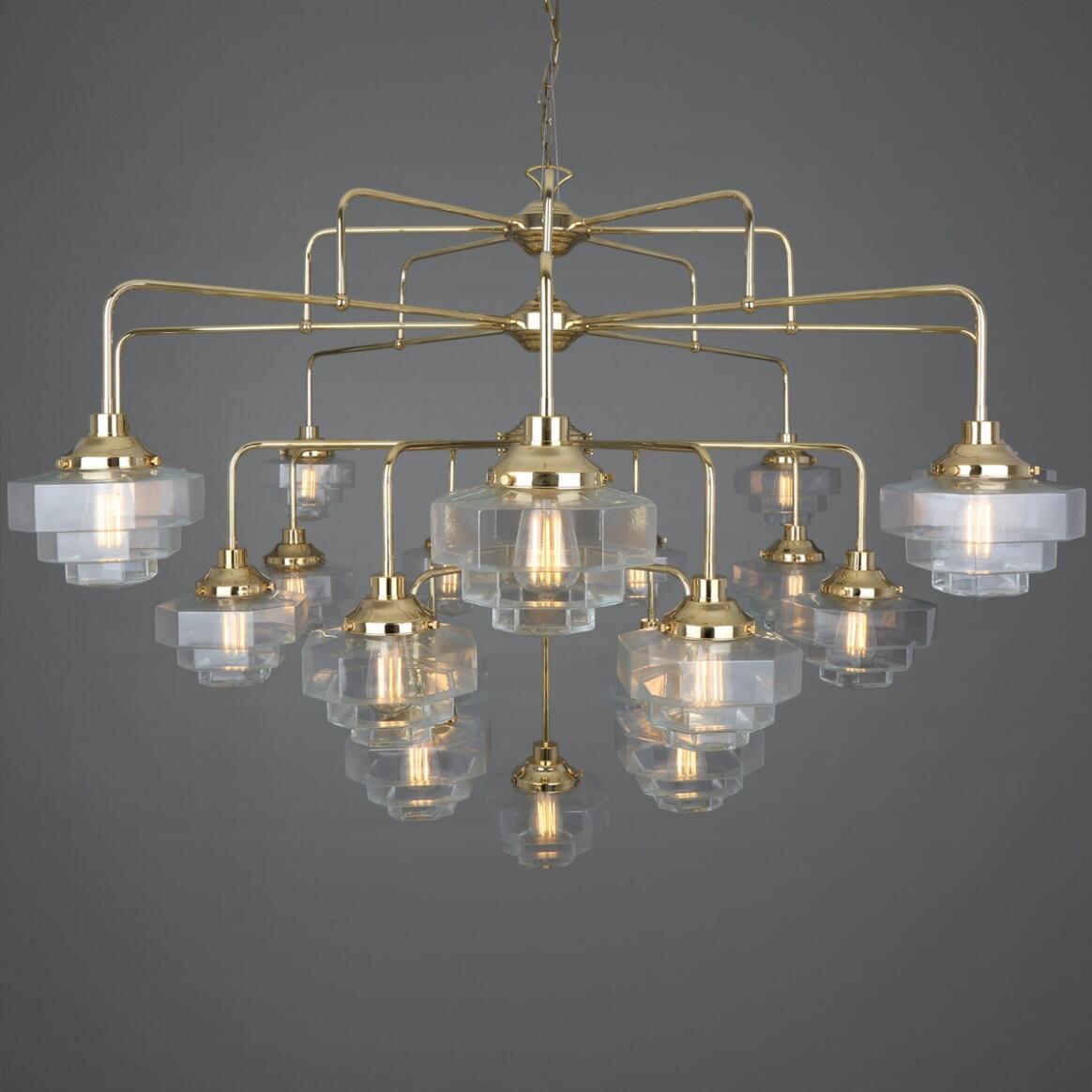 Siena Art Deco Four-Tier Brass Chandelier, 21-Light main product image