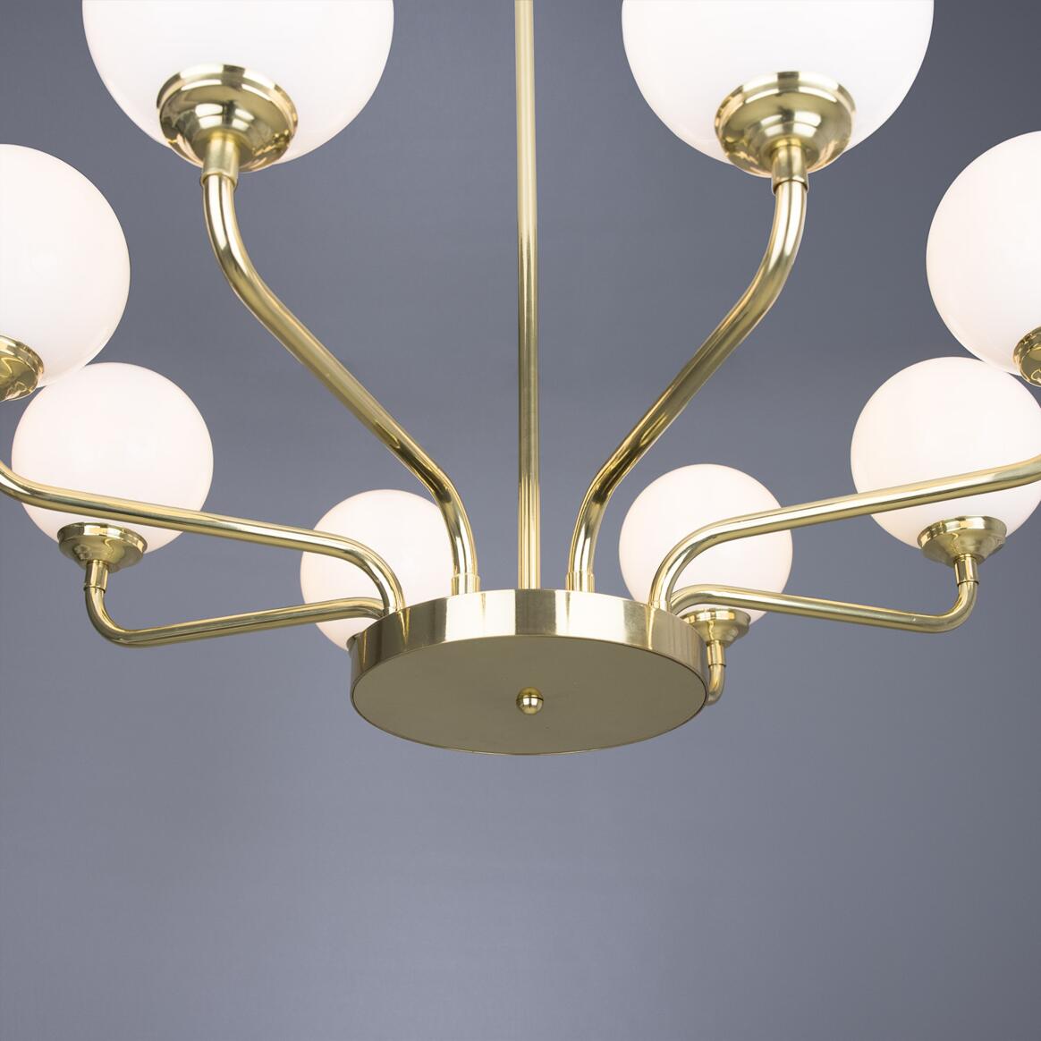 Branford Opal Glass Globe Brass Chandelier, Eight-Arm | Mullan