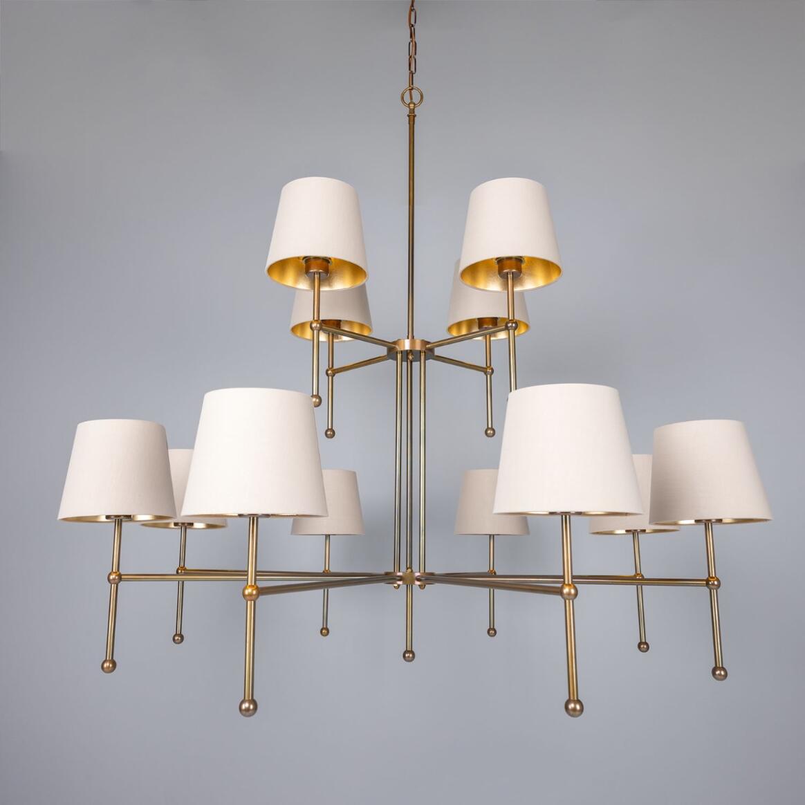 California Modern Brass Two-Tier Chandelier, 12-Arm | Mullan Lighting, image size:1164x1164