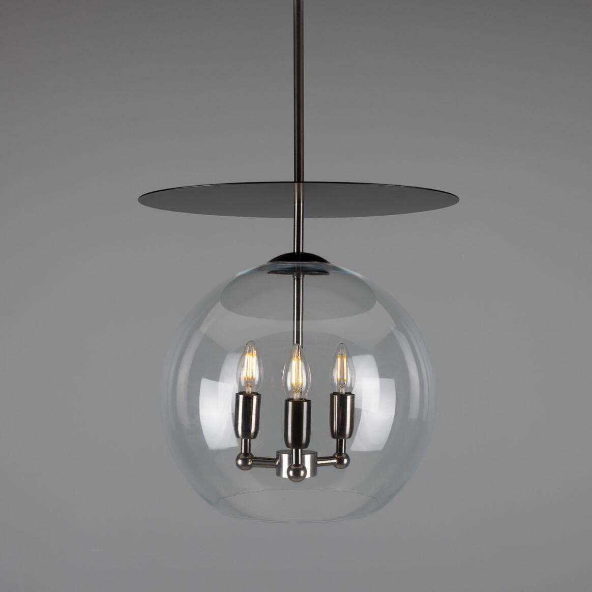 Casablanca Modern Open Glass Globe Mini Chandelier with Disc, Three-Light main product image