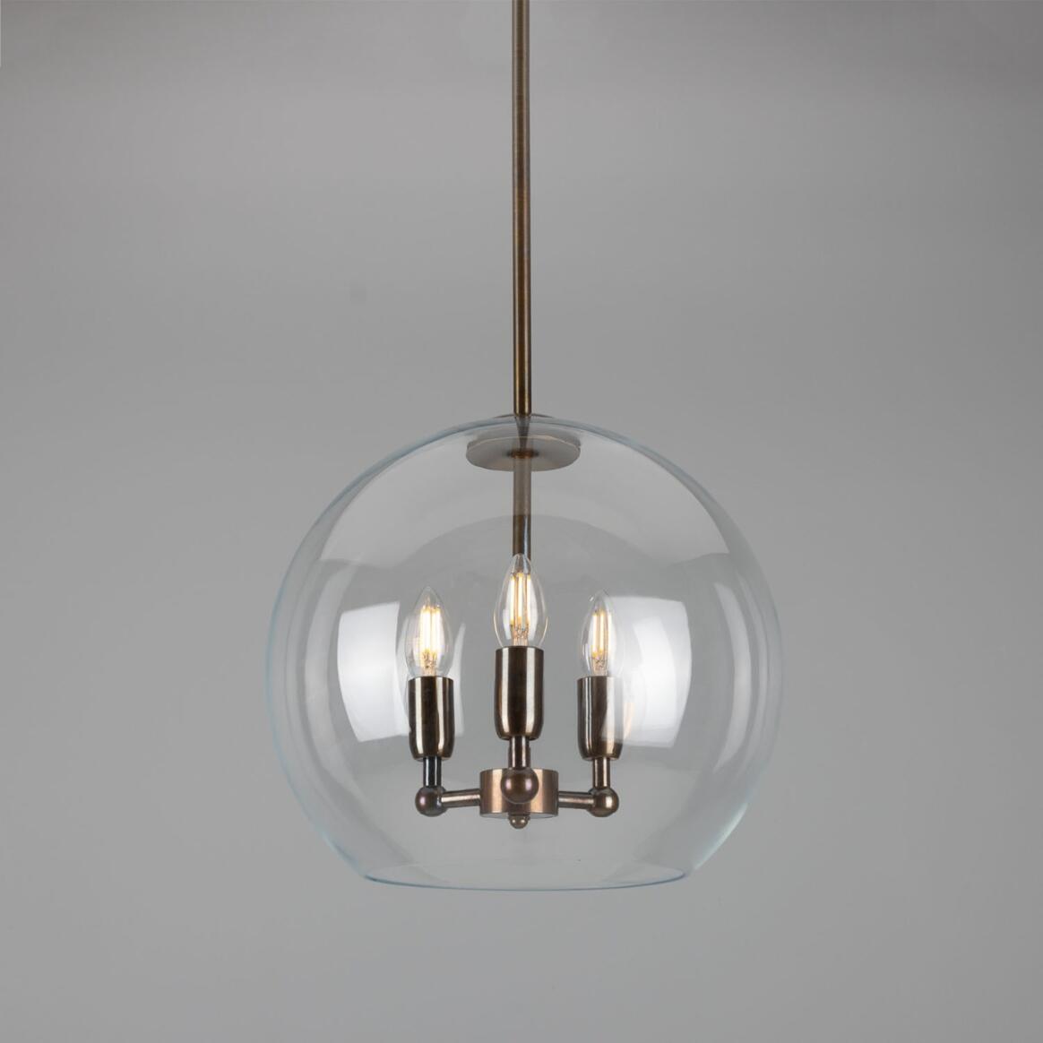 Mini lustre moderne Clermont avec globe en verre ouvert, trois lumières main product image