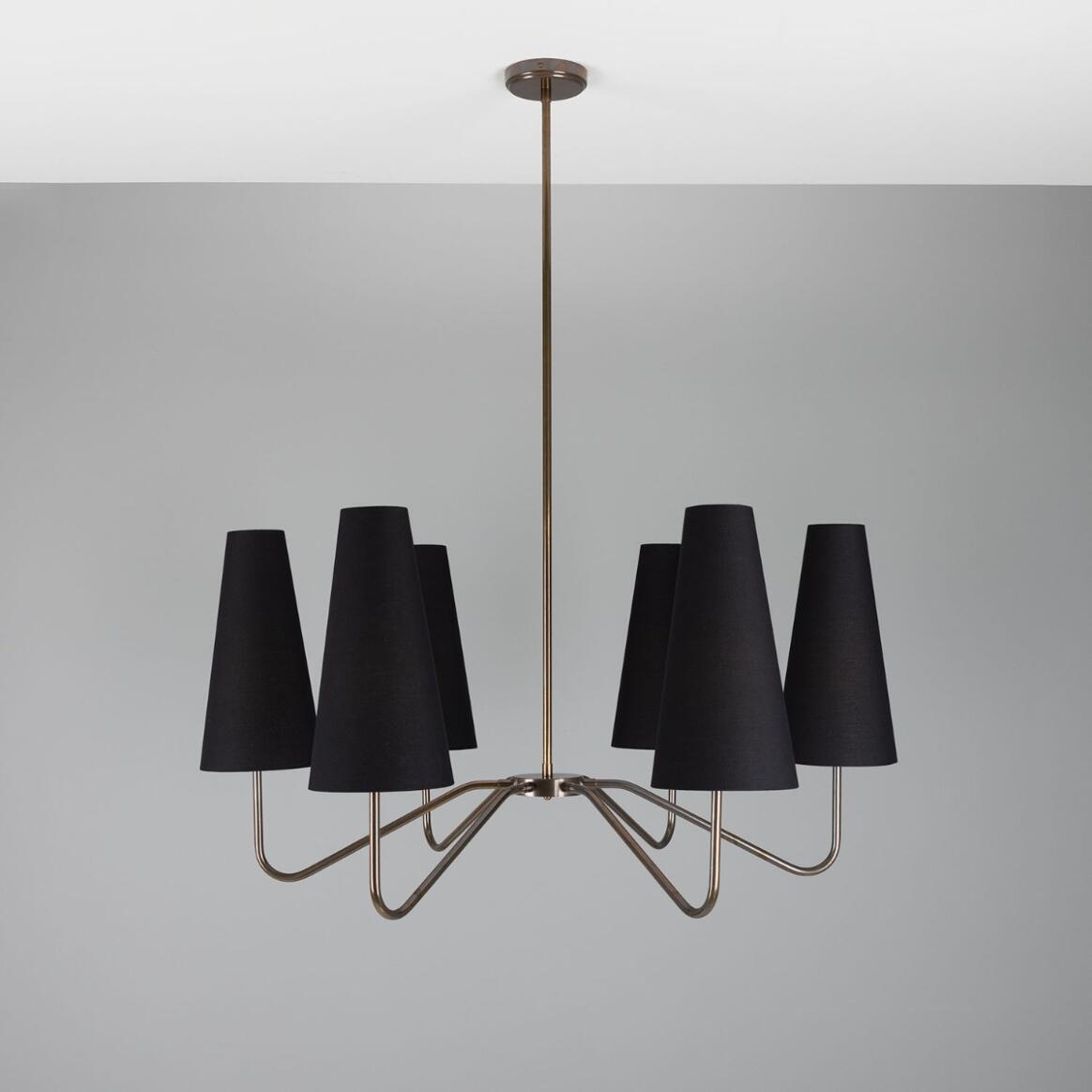 Para Modern Brass Chandelier with Fabric Shades, Six-Arm main product image