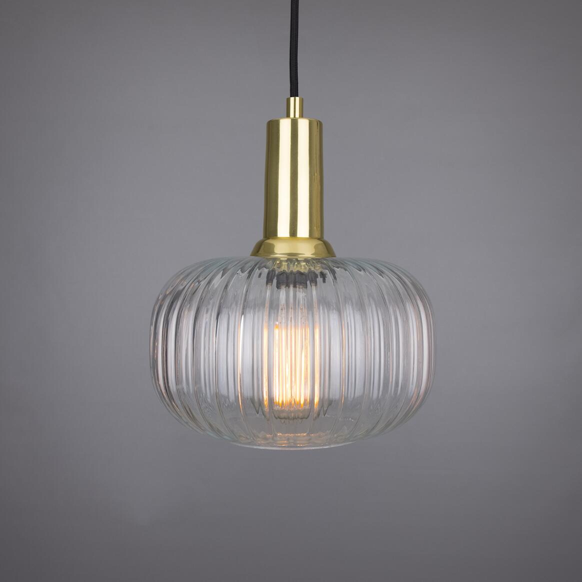 Nehir Reeded Glass and Brass Pendant 20cm main product image