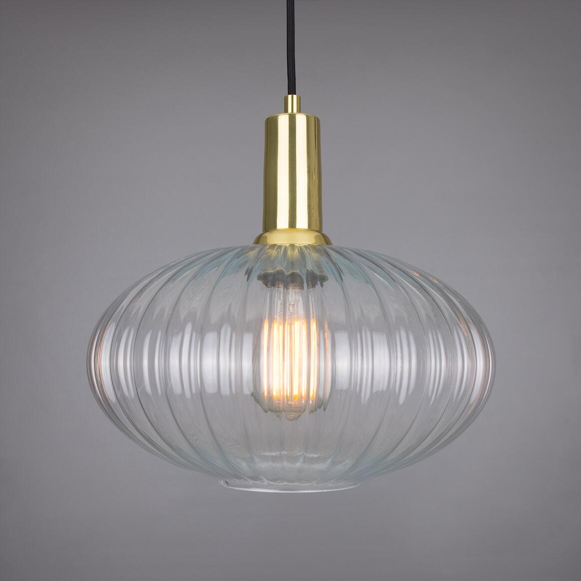 Neith Oval Reeded Glass and Brass Pendant 30cm main product image