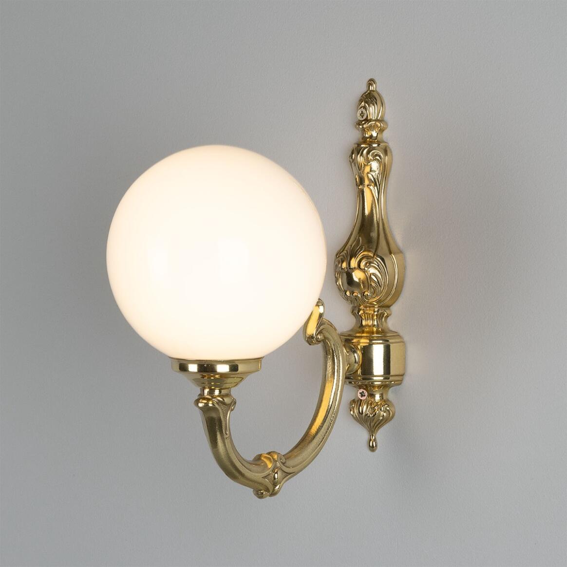 Ben Ornate Brass Wall Light with Opal Glass Globe main product image