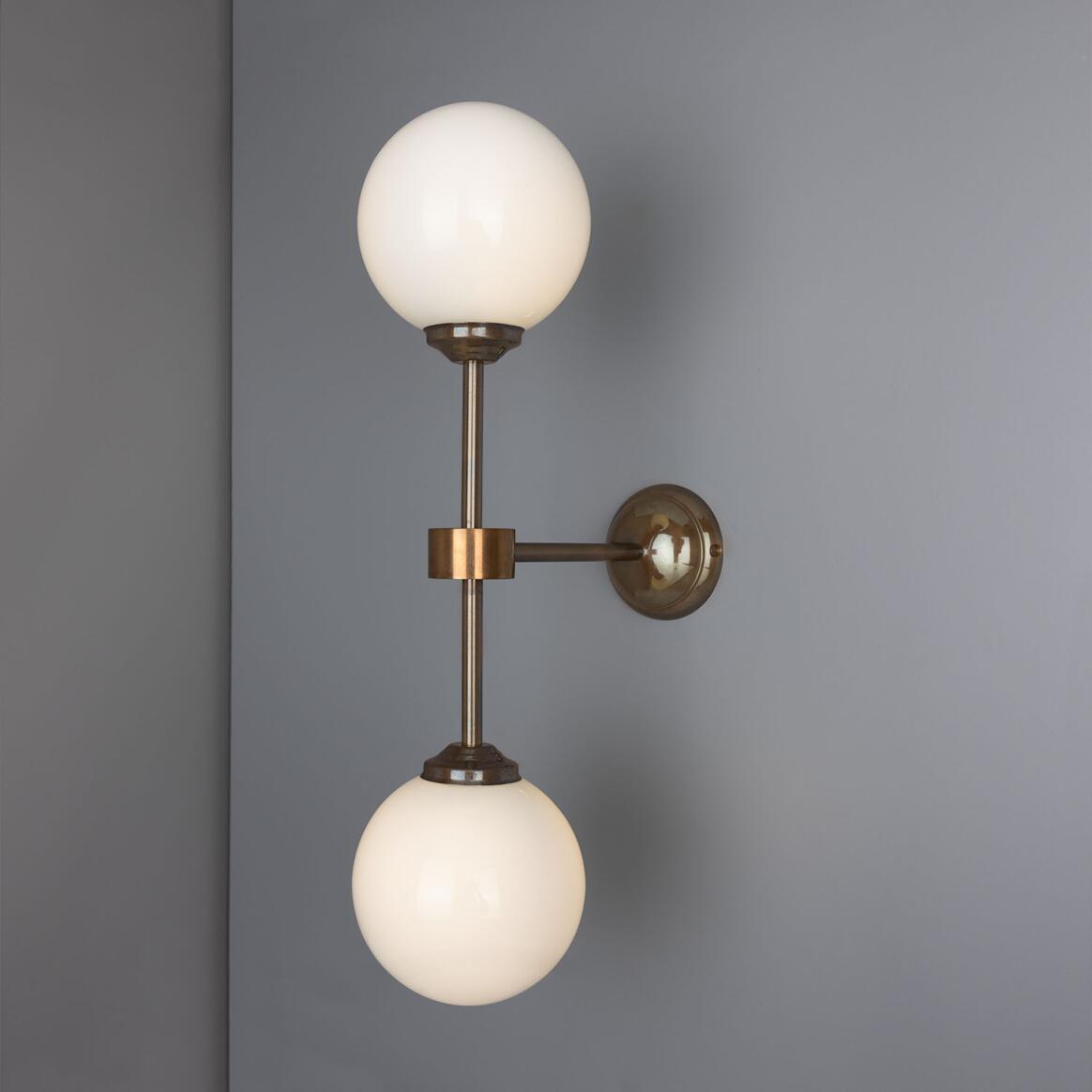 Yaounde Double Opal Glass Globe Brass Wall Light main product image