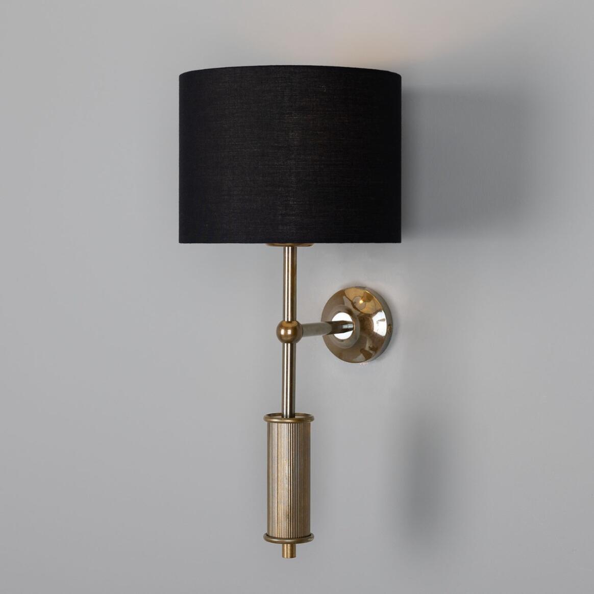Gorey Contemporary Brass Wall Light with Drum Fabric Shade main product image