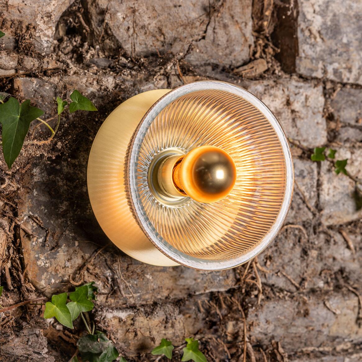 Eclipse Prismatic Brass Glass Dish Wall Light 20cm IP20 | Mullan