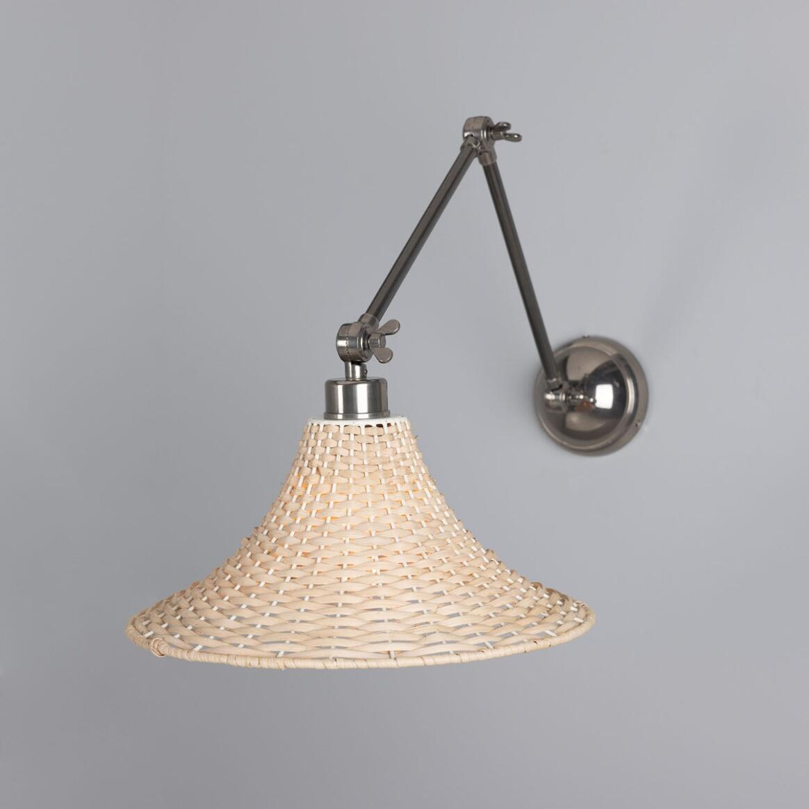 Savannah Adjustable Wall Sconce with Large Bell Rattan Shade