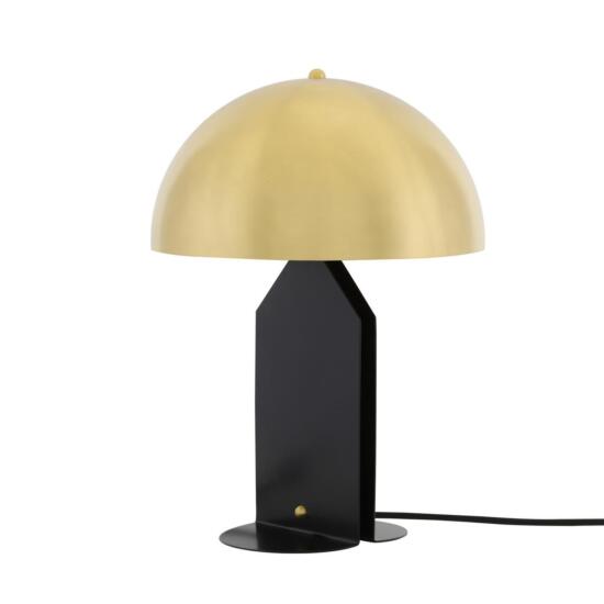 Pencil Brass Dome Table Lamp on Matt Black Metal Stand, Satin Brass