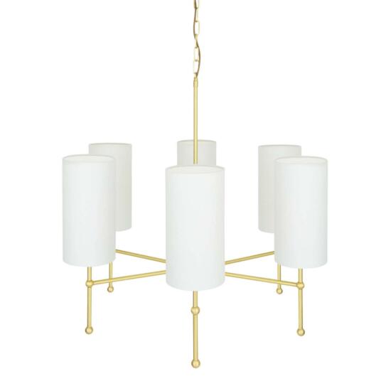 Arizona Brass Chandelier with Fabric Shades, Six-Arm