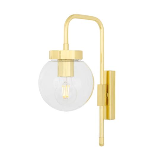 Auburn Modern Clear / Opal Globe Wall Sconce 15cm, Polished Brass