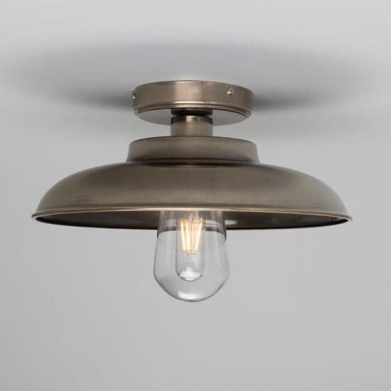 Darya Industrial Brass Ceiling Light IP65, Antique Silver, Clear Glass