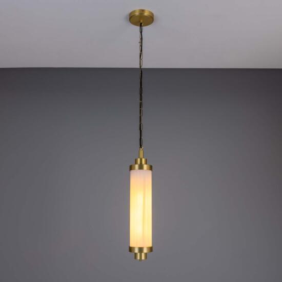 Louise Vintage Rippled Opal Glass and Brass Bathroom Pendant 21" IP44 Damp-Rated