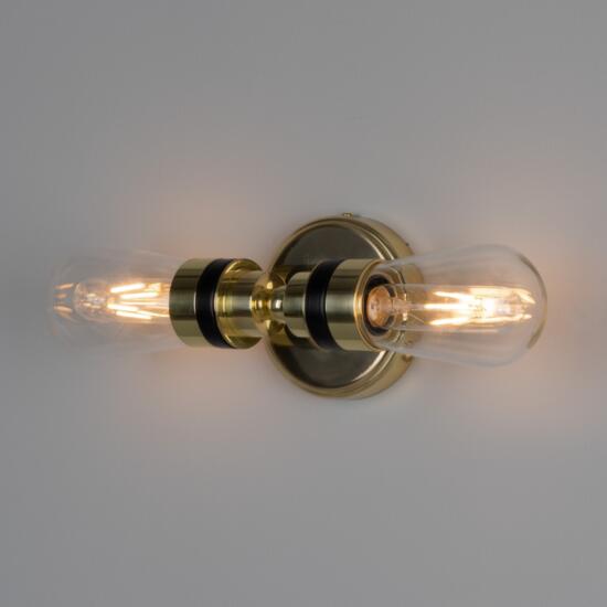 Ara Vintage Double Brass Bathroom Wall Sconce 15.75" IP65