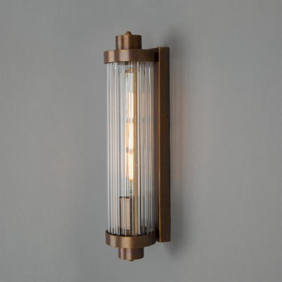 Louise Vintage Rippled Clear Glass and Brass Bathroom Wall Light 47cm IP44, Antique Brass