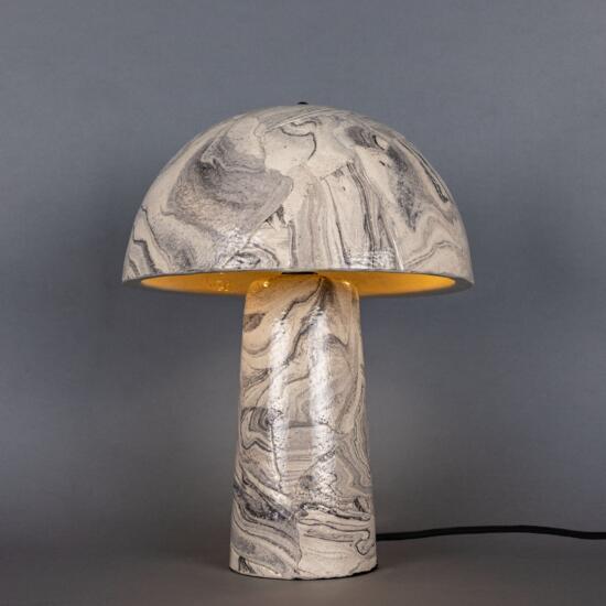 Amanita Small Marbled Ceramic Mushroom Table Lamp, Powder-Coated Matte Black