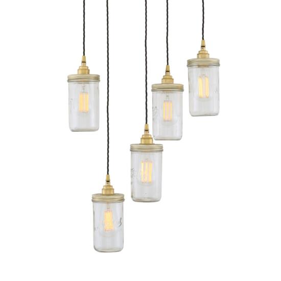 Jam Jar Pendant Cluster, Five Light 9.75" IP20