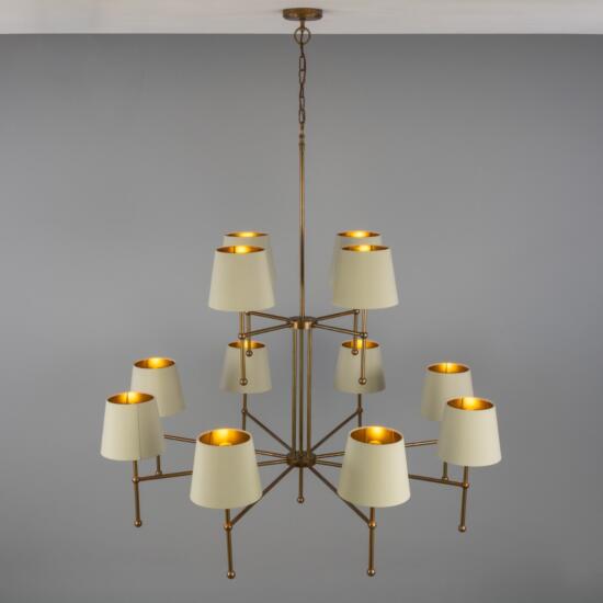 Lustre California moderne en laiton à deux niveaux, à 12 bras, 127 cm IP20