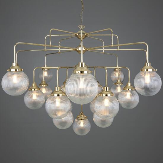 Genoa Prismatic Glass Chandelier, 21-Light, Polished Brass