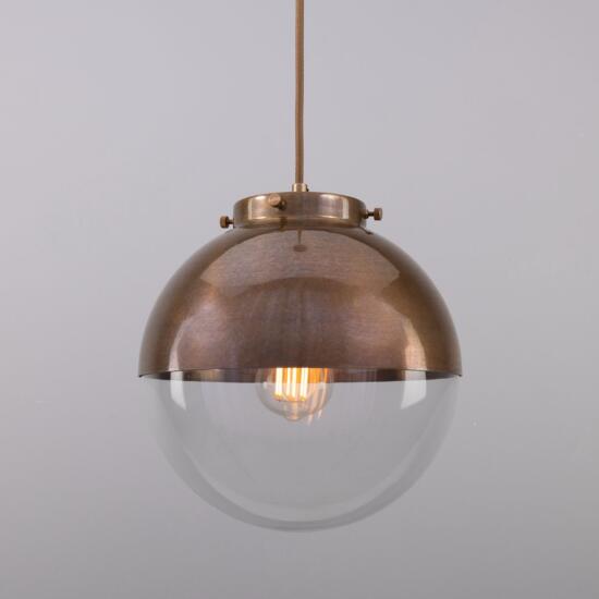 Florence Brass and Glass Globe Pendant Light 10.25", Antique Brass