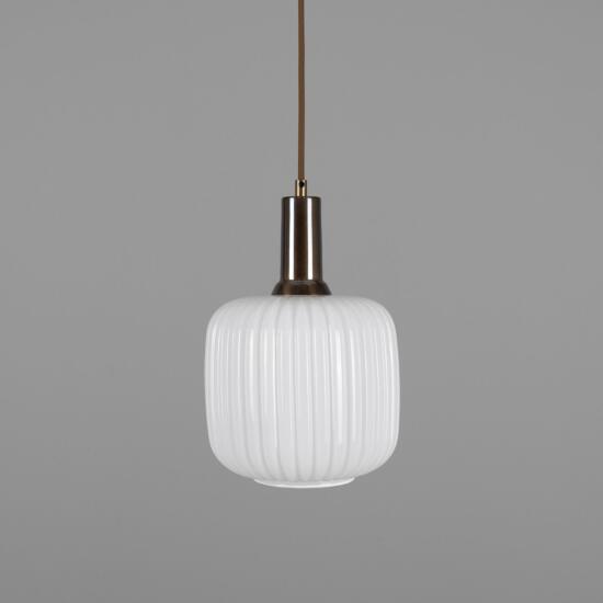 Nahla Reeded Glass and Brass Pendant 20cm, Antique Brass, Opal Glass Shade