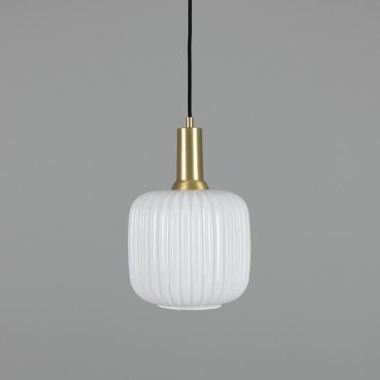 Nahla Reeded Glass and Brass Pendant 20cm, Satin Brass, Opal Glass Shade