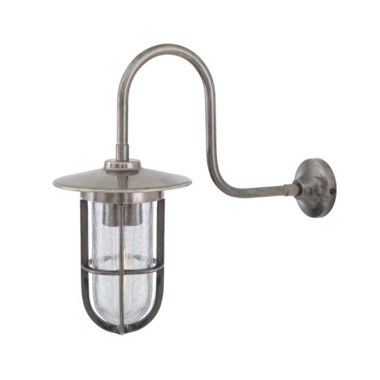 Fabo Well Glass Swan Neck Outdoor Wall Sconce IP65, Antique Silver Crackled Glass