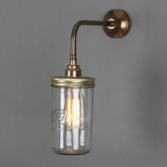 Vintage Jam Jar Glass Wall Sconce, Antique Brass