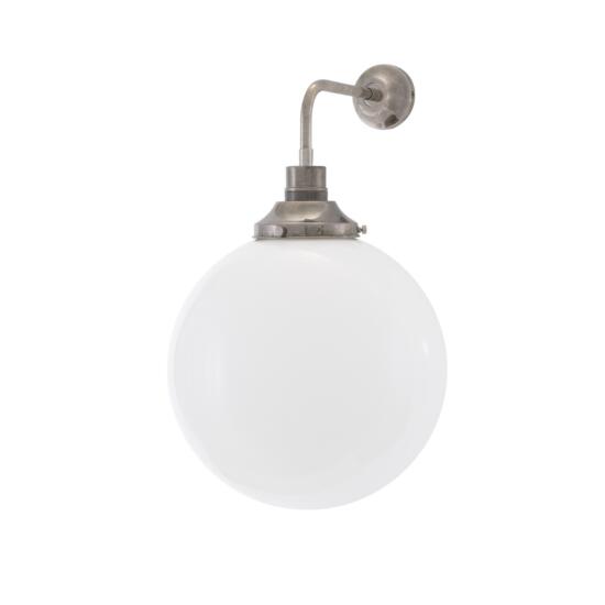 Bamako Clear / Opal Glass Globe Wall Sconce 30cm, Antique Silver