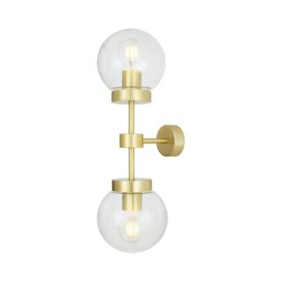 Grange Double Clear / Opal Glass Globe Wall Sconce, Satin Brass