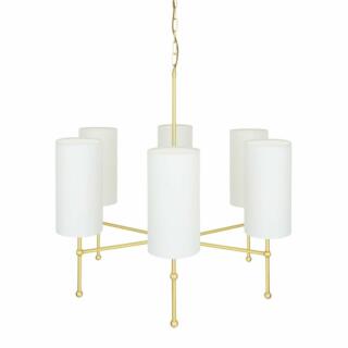 Arizona Brass Chandelier with Fabric Shades, Six-Arm